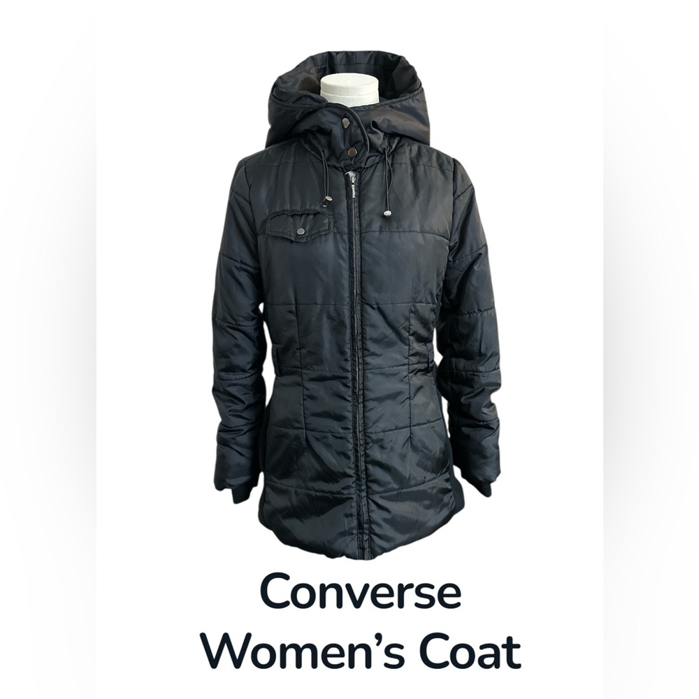 Y2K Converse One Star Women’s‎ Black Hooded Jacket Puffer Coat size Small (D67)